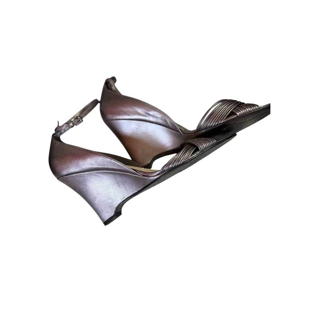 Carlos by Carlos Santana Brazen Metallic Pewter Leather Wedge Sandals Womens 10M